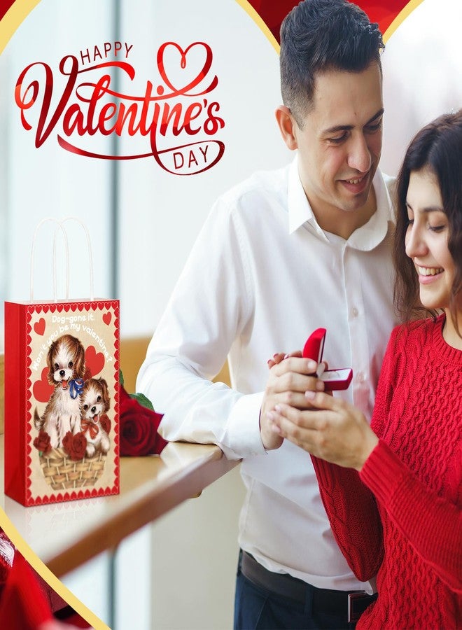 Trandraft 24 Pcs Vintage Valentine's Day Gift Bags with Handle Retro Valentines Love Heart Kraft Paper Goodie Bags for Valentines Treats Goody Holiday Party Supplies Favors(Dogs) - Image 5